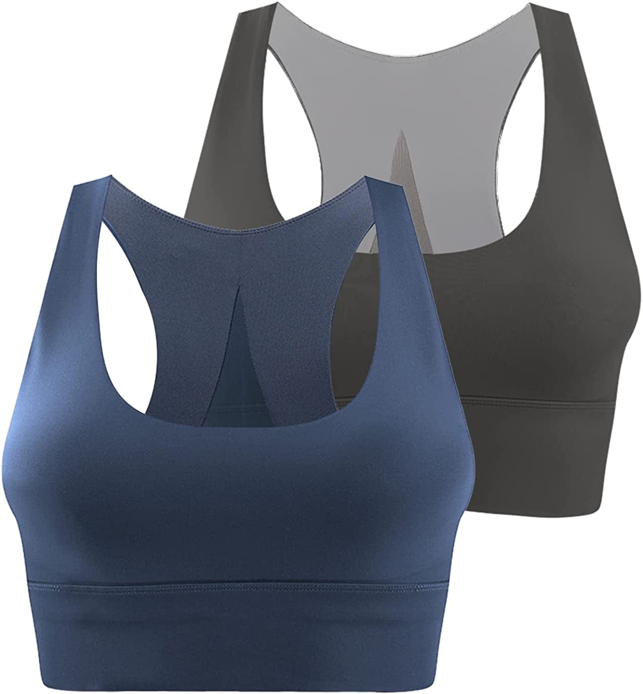 Light & Leaf Sports Bras for Women Medium Impact Longline Yoga Workout Bra- Running Gym Activewear 2 Pack(navy Blue/Dark Grey) / Small