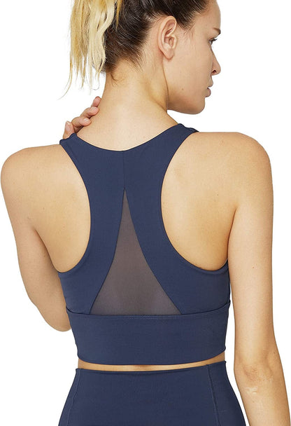 Light & Leaf Sports Bras for Women Medium Impact Longline Yoga Workout Bra- Running Gym Activewear Blue(181002) / Small