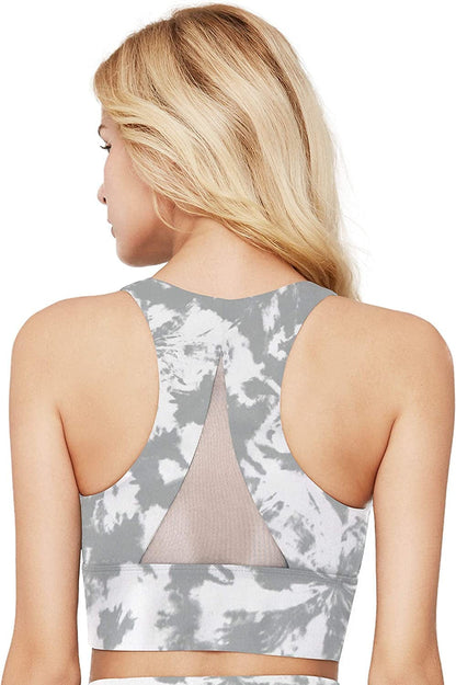 Light & Leaf Sports Bras for Women Medium Impact Longline Yoga Workout Bra- Running Gym Activewear Grey Floral Print / X-Small