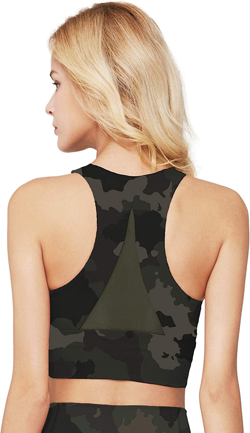 Light & Leaf Sports Bras for Women Medium Impact Longline Yoga Workout Bra- Running Gym Activewear Black Camo(181002) / X-Small