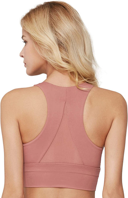 Light & Leaf Sports Bras for Women Medium Impact Longline Yoga Workout Bra- Running Gym Activewear Pink(181002) / Small