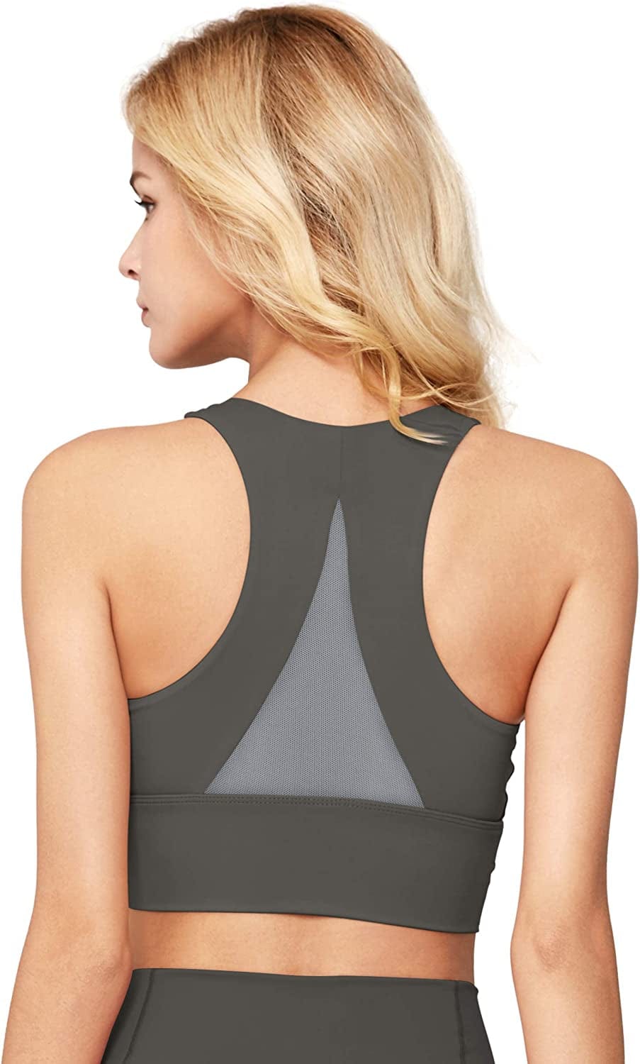Light & Leaf Sports Bras for Women Medium Impact Longline Yoga Workout Bra- Running Gym Activewear Dark Grey(181002) / X-Small