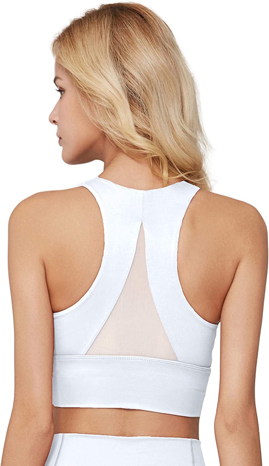 Light & Leaf Sports Bras for Women Medium Impact Longline Yoga Workout Bra- Running Gym Activewear White(181002) / X-Small