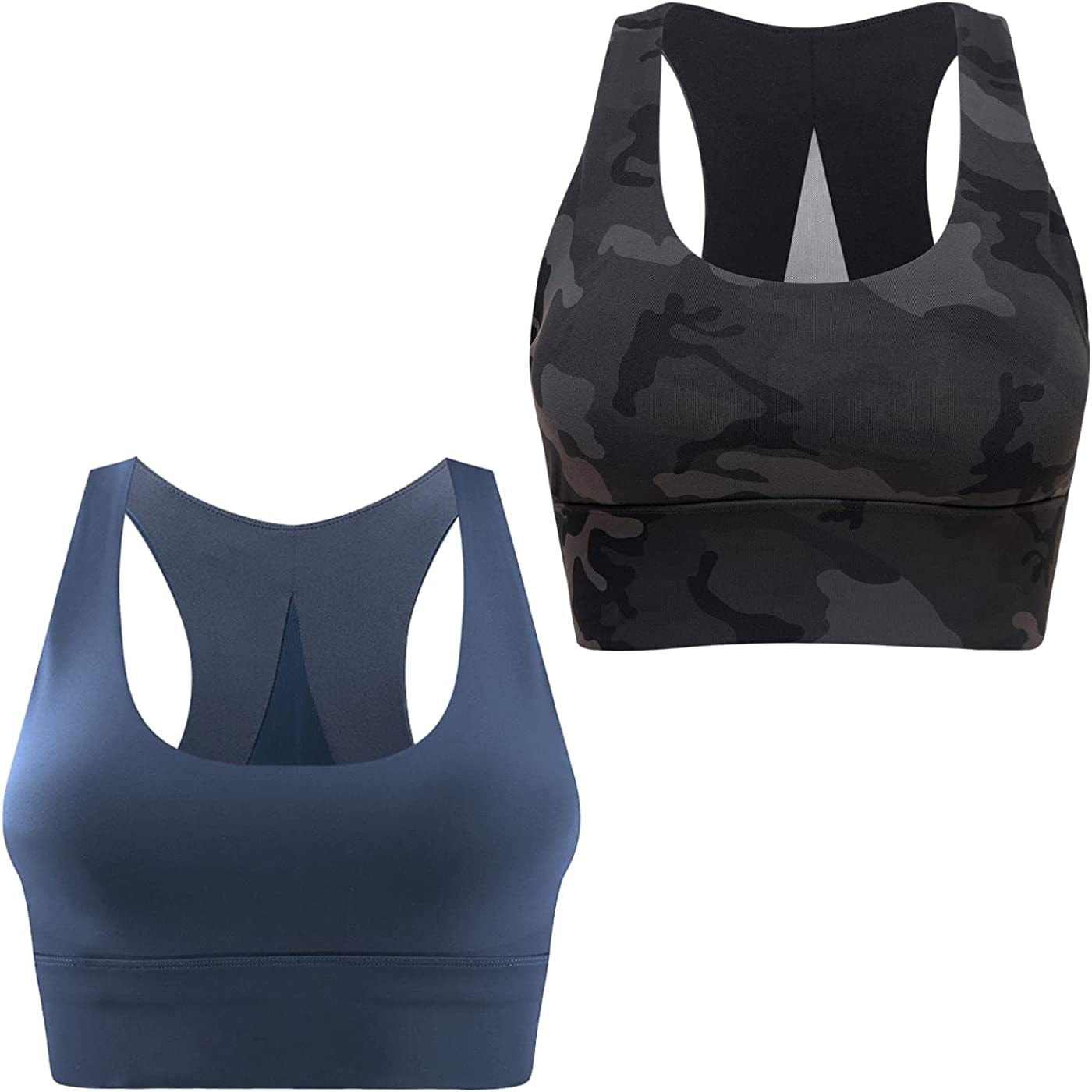 Light & Leaf Sports Bras for Women Medium Impact Longline Yoga Workout Bra- Running Gym Activewear 2 Pack(navy Blue/ Camo) / X-Small