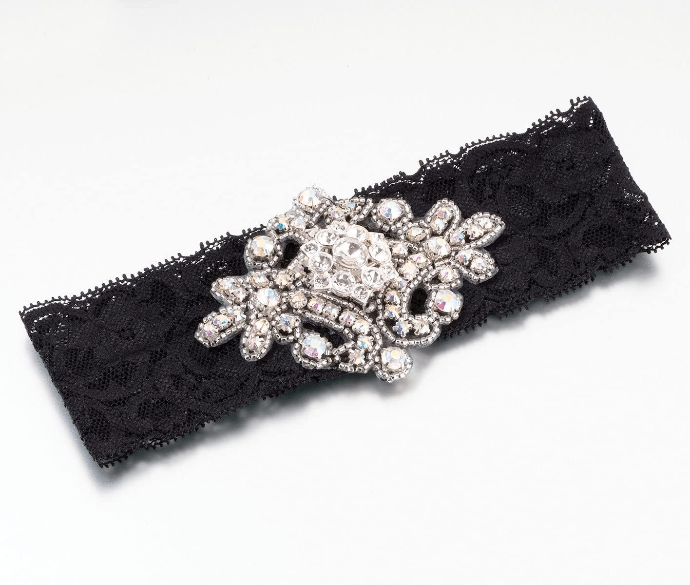 Lillian Rose Black Jeweled Lace Leg Garter Prom Wedding, 1 X 1 X 1 Inch Black