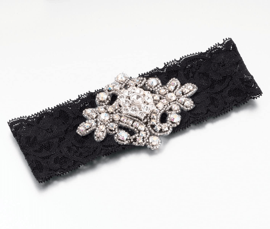 Lillian Rose Black Jeweled Lace Leg Garter Prom Wedding, 1 X 1 X 1 Inch Black