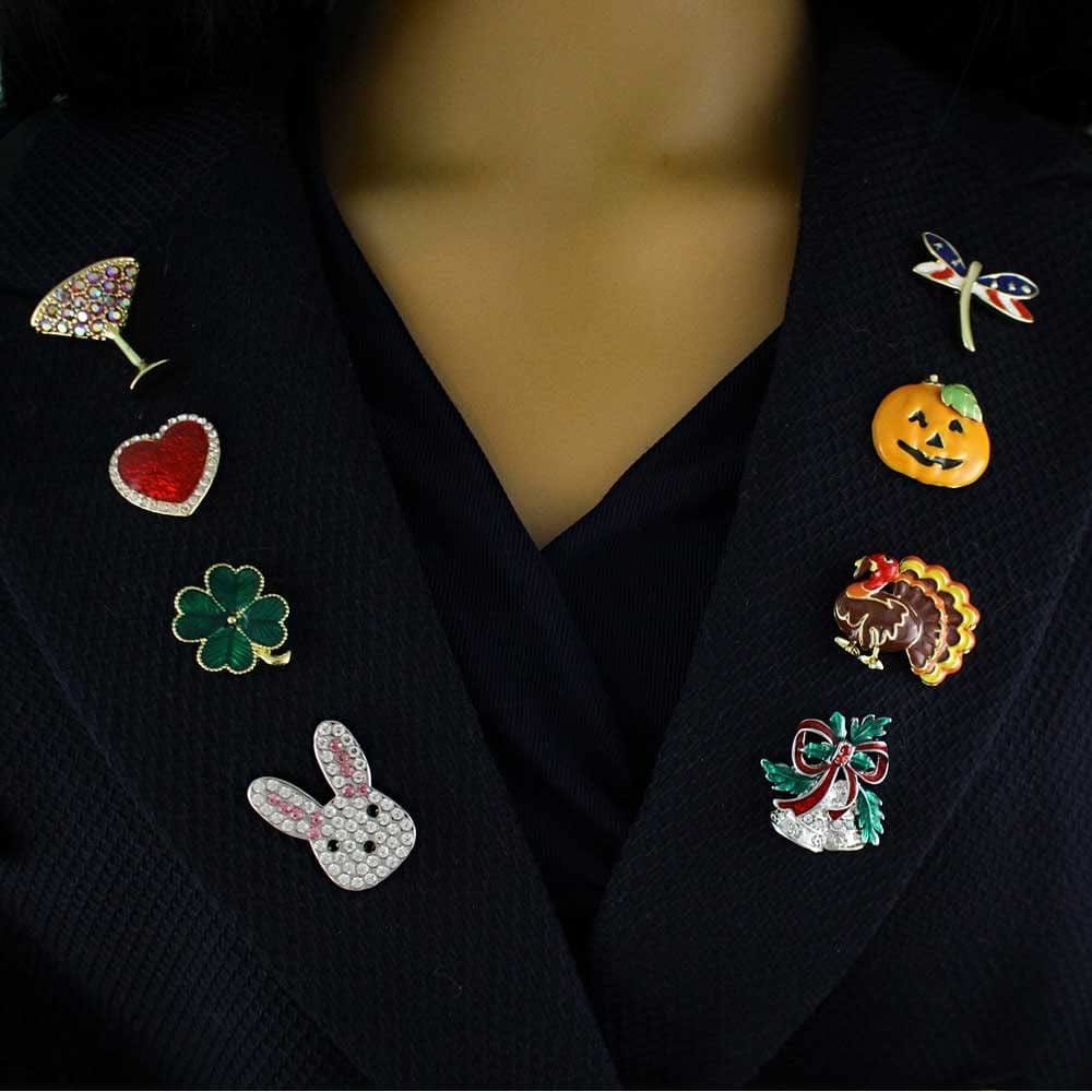 Lilylin Designs 8 Pieces Small Unisex Lapel Tac Pin Set for Women Men Girls, Unique Boxed Gift with Valentine Easter Christmas Halloween and More Holiday Jewelry