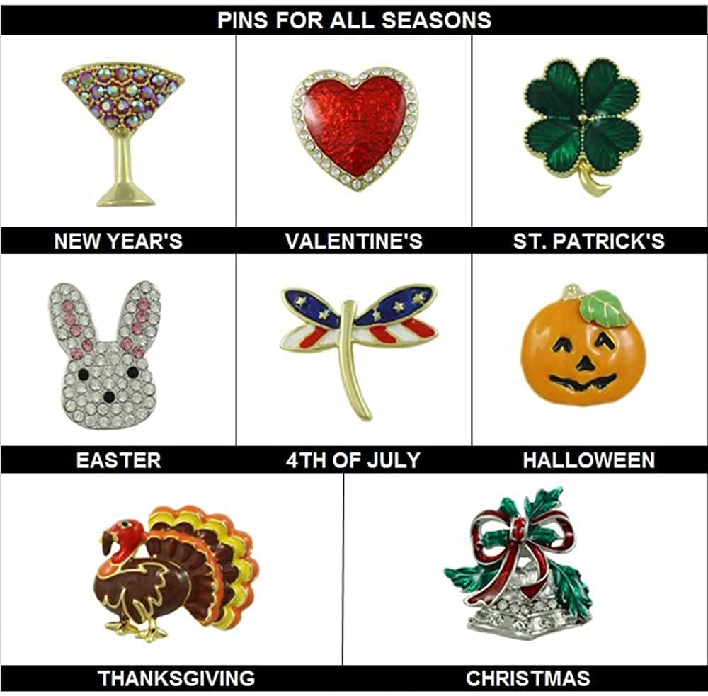 Lilylin Designs 8 Pieces Small Unisex Lapel Tac Pin Set for Women Men Girls, Unique Boxed Gift with Valentine Easter Christmas Halloween and More Holiday Jewelry