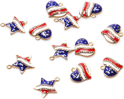 Llxieym 12 Pieces American Flag Charms Pendant Patriotic Enamel Charms Ornament Independence Day Pendant for 4Th of July Decoration and DIY Jewelry Making (Style 1 and 2)