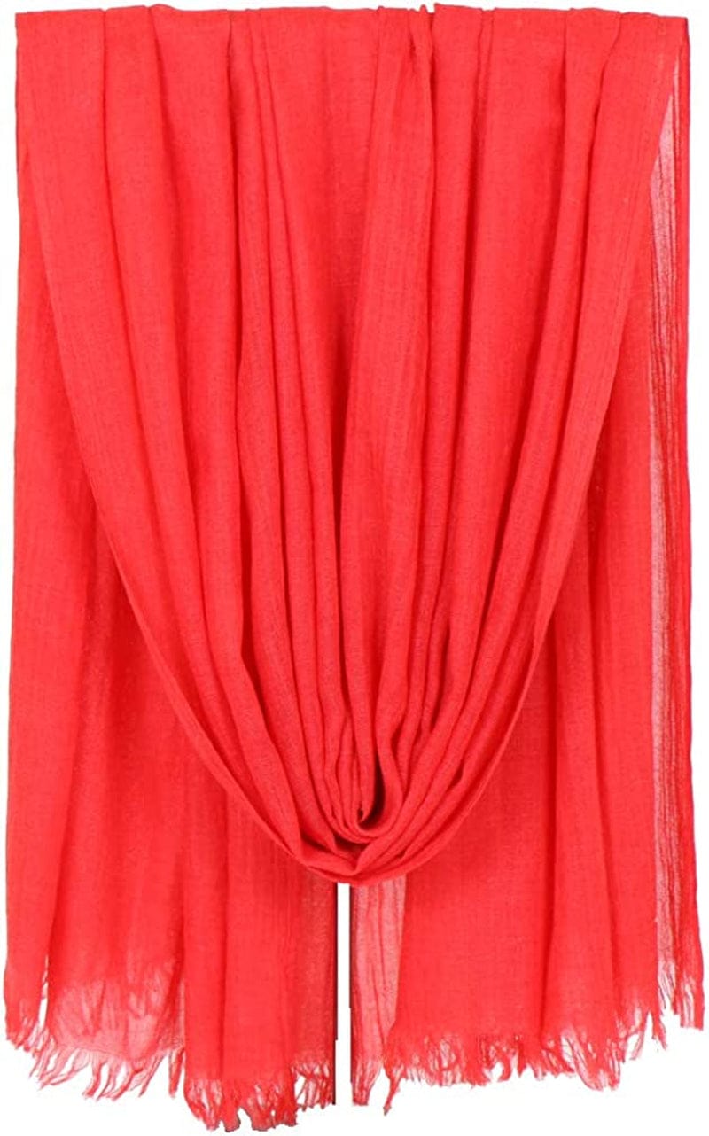 LMVERNA Women Solid Color Scarfs Large Long Lightweight Fringed Headscarf Linen Sheer Shawl Wrap Apparel & Accessories > Clothing Accessories > Scarves & Shawls LMVERNA Red  