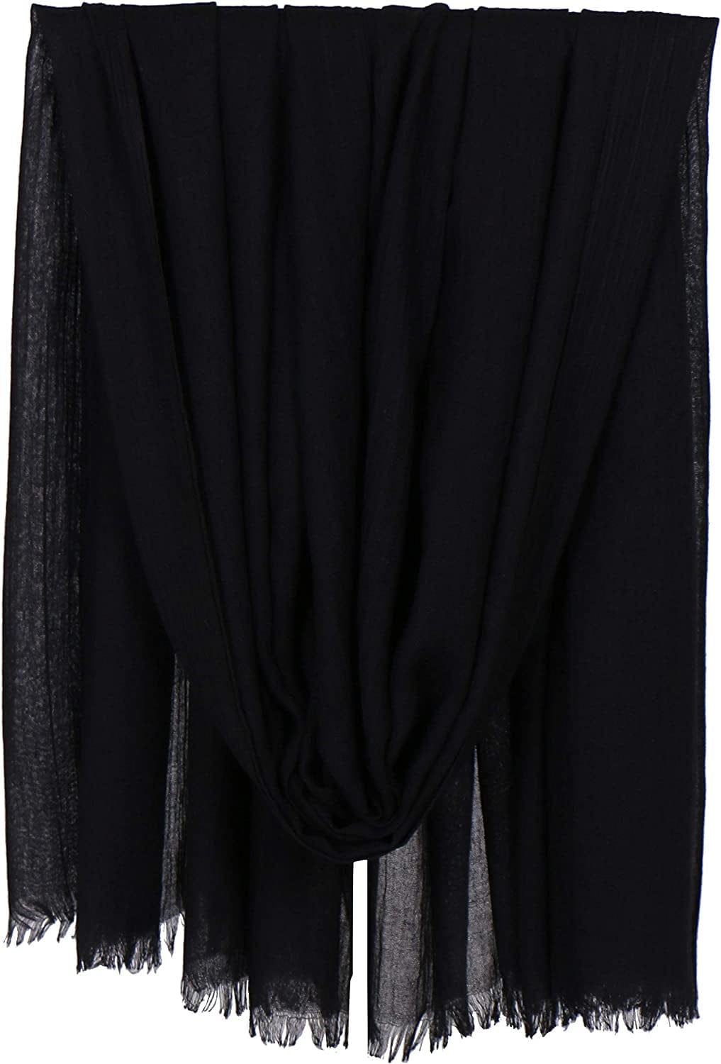 LMVERNA Women Solid Color Scarfs Large Long Lightweight Fringed Headscarf Linen Sheer Shawl Wrap Apparel & Accessories > Clothing Accessories > Scarves & Shawls LMVERNA Black  