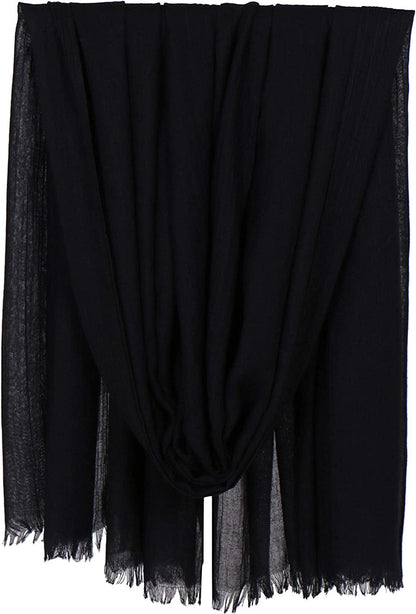 LMVERNA Women Solid Color Scarfs Large Long Lightweight Fringed Headscarf Linen Sheer Shawl Wrap Apparel & Accessories > Clothing Accessories > Scarves & Shawls LMVERNA Black  