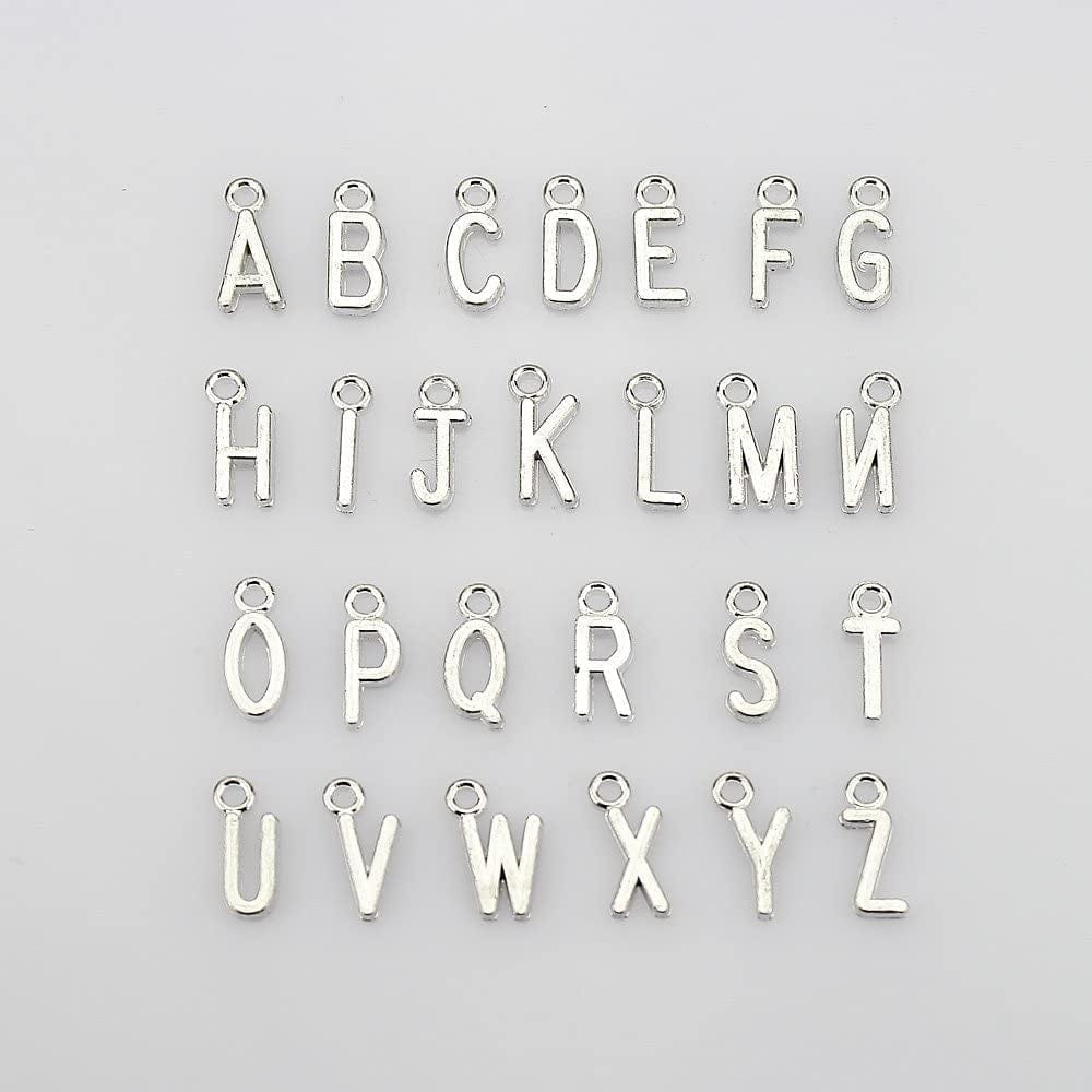 Lollibeads (TM) 2 Sets of Antiqued Silver Plated Letter Charms Alphabetic Pendant Set (52 Pcs) Silver-Letter-52pcs