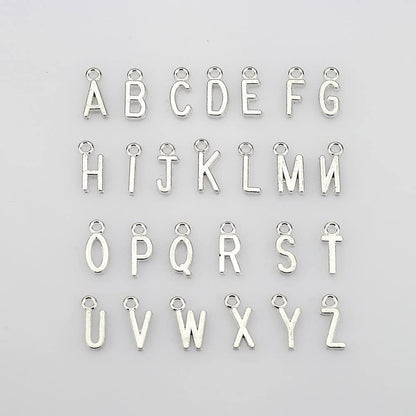 Lollibeads (TM) 2 Sets of Antiqued Silver Plated Letter Charms Alphabetic Pendant Set (52 Pcs) Silver-Letter-52pcs