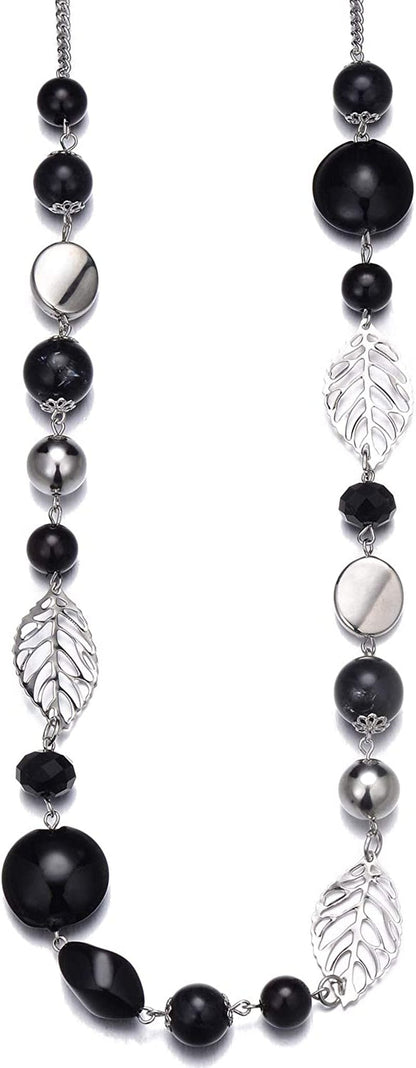 Long Beaded Necklaces for Women - Sweater Chain Fashion Jewelry Necklace Gifts for Women 24-Black