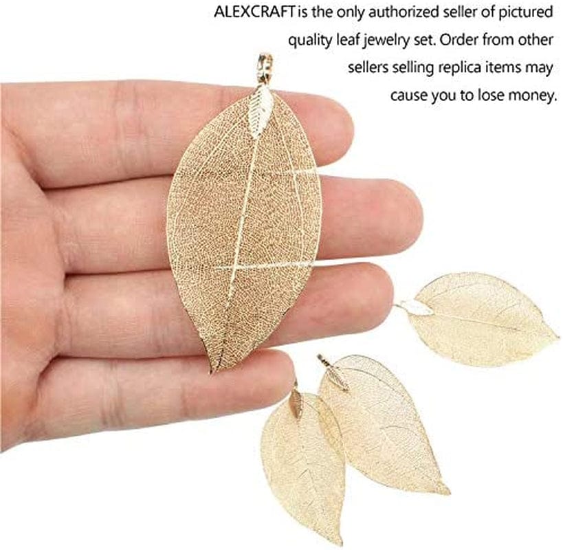 Long Leaf Necklace for Women Real Natural Leaf Jewelry Set Bulk Statement Necklaces A-Leaf set-4