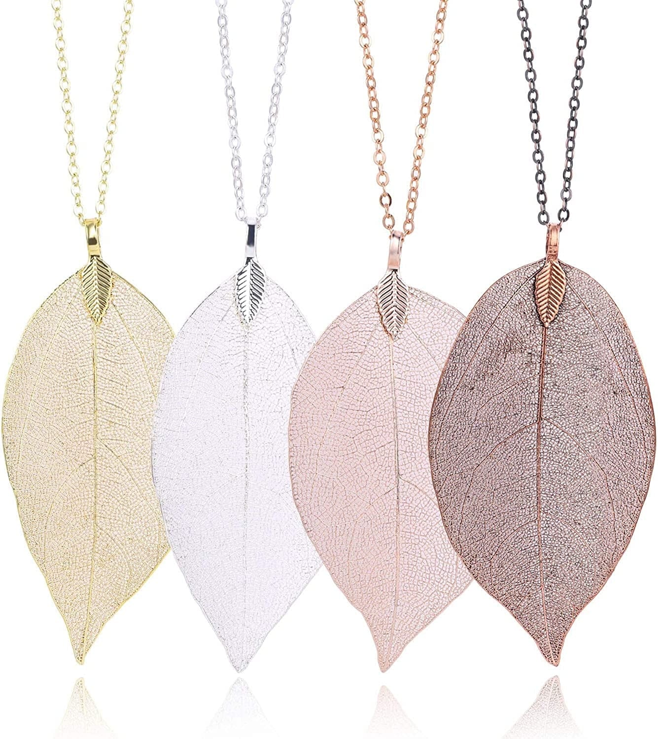 Long Leaf Necklace for Women Real Natural Leaf Jewelry Set Bulk Statement Necklaces A-Leaf set-4