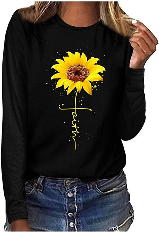 Long Sleeve Casual Shirts for Women Fall Graphic with Saying My Blood Type Is Dr Pepper Casual Crewneck Tshirts Tops Black / X-Large
