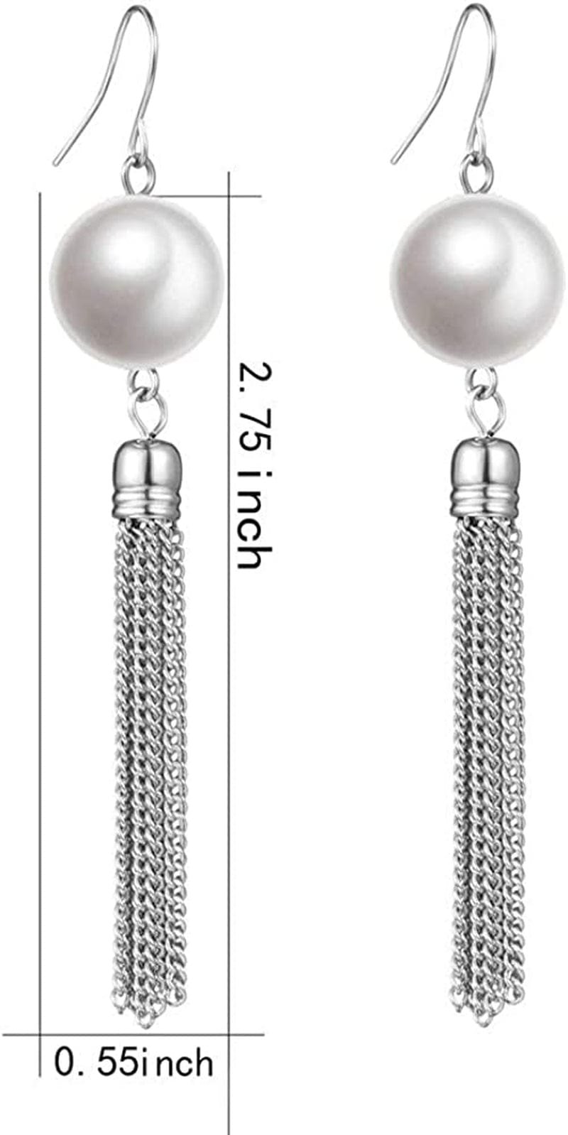 Long Tassel Pendant Necklaces for Women - Faux Pearl Necklace with Silver Chain, Fashion Jewelry for Lady