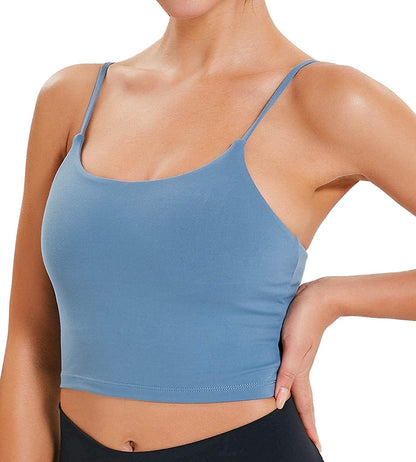 Longline Camisole Crop Womens Tank Tops Wireless Seamless Sport Bra Yoga Workout Shirt for Teen Girl Blue / XX-Large