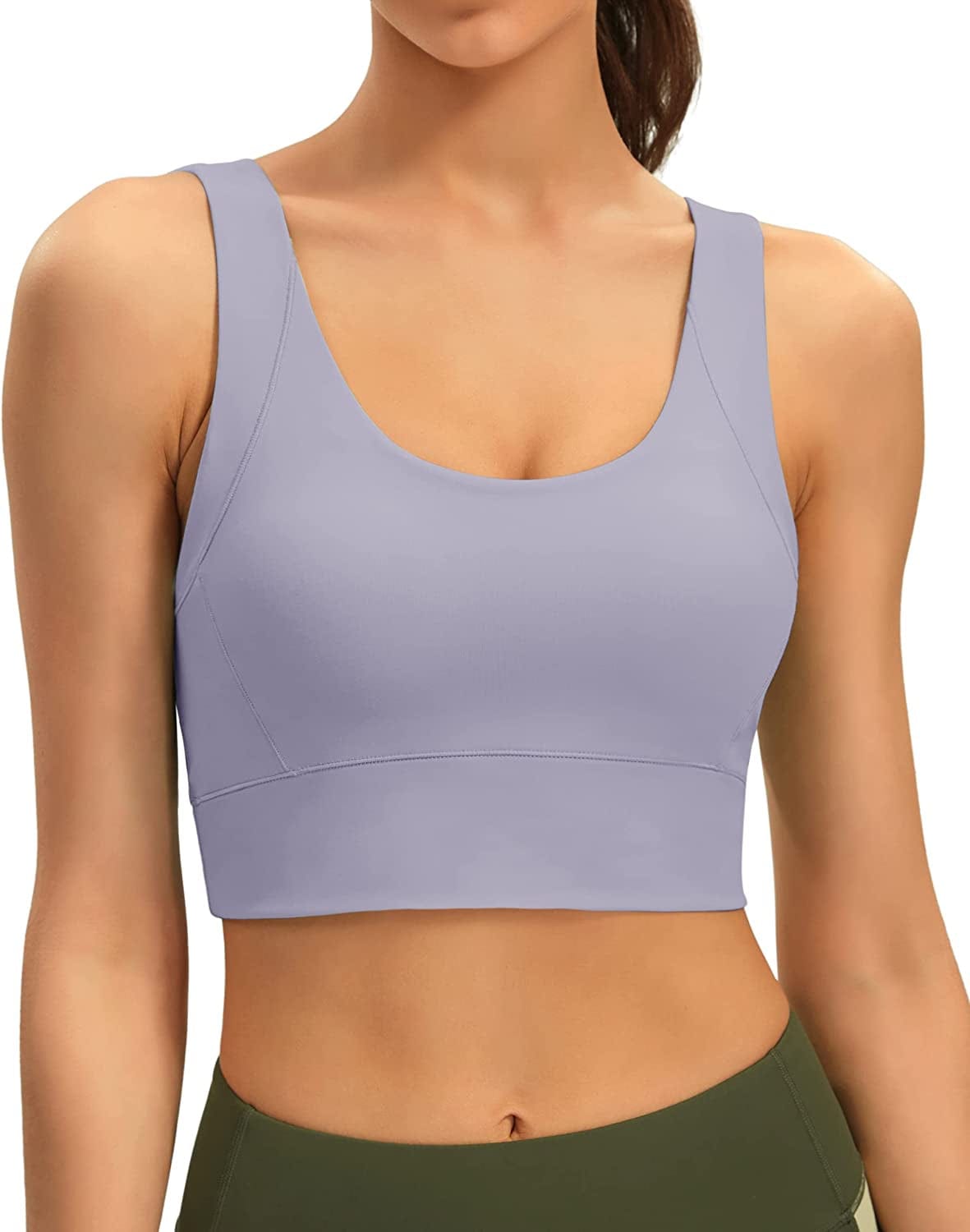 Longline Sports Bras for Women Padded Workout Tops Medium Support Crop Tops for Women Wisteria / Large