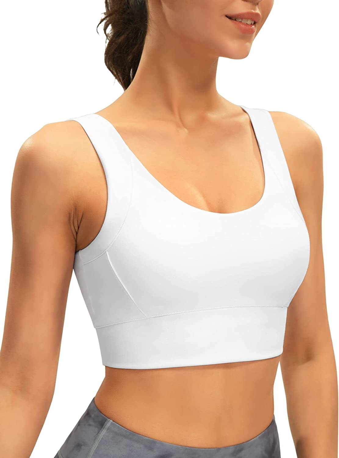 Longline Sports Bras for Women Padded Workout Tops Medium Support Crop Tops for Women White / Large