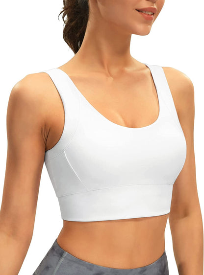 Longline Sports Bras for Women Padded Workout Tops Medium Support Crop Tops for Women White / Large