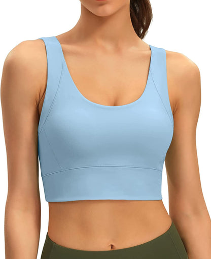 Longline Sports Bras for Women Padded Workout Tops Medium Support Crop Tops for Women Light Blue / X-Small