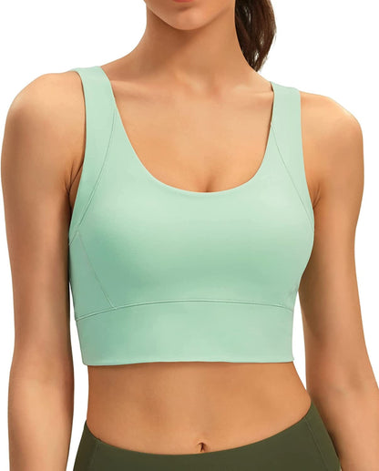 Longline Sports Bras for Women Padded Workout Tops Medium Support Crop Tops for Women Pale Green / Small