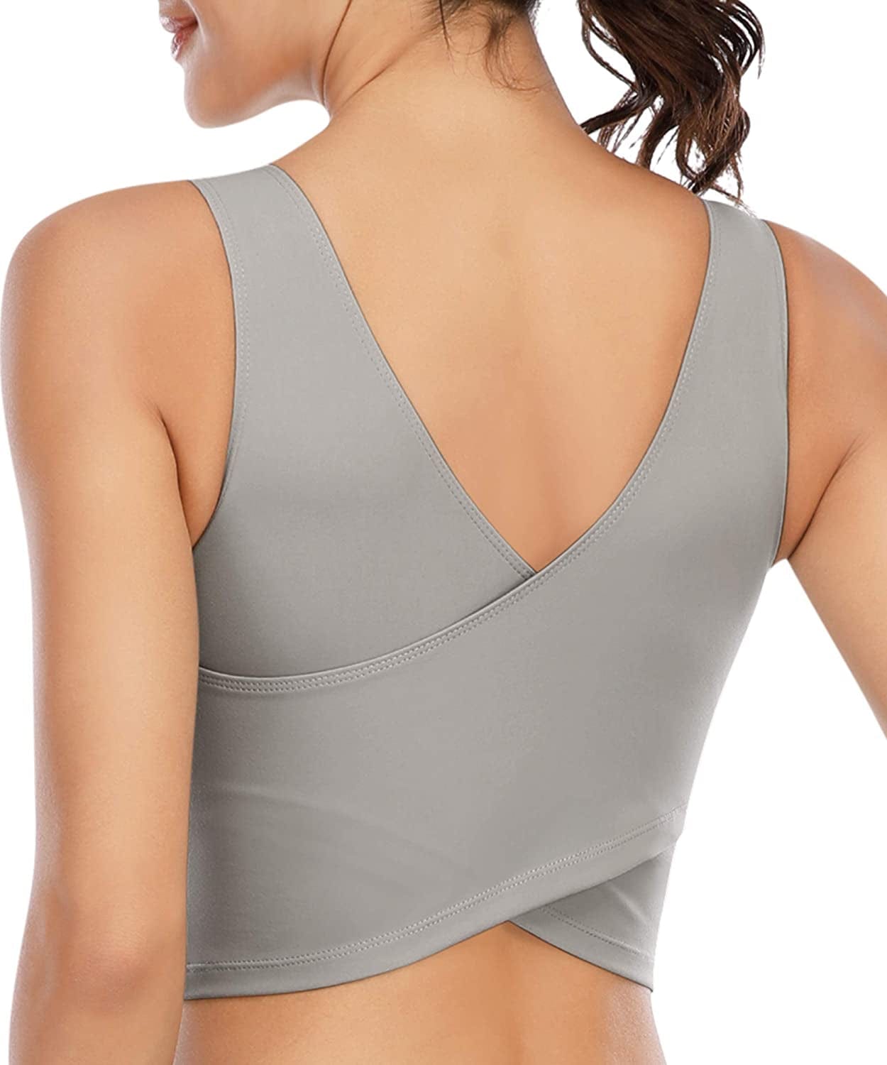 Longline Sports Bras for Women Wirefree Padded Sports Yoga Bra Gym Running Workout Tank Tops Grey / Small