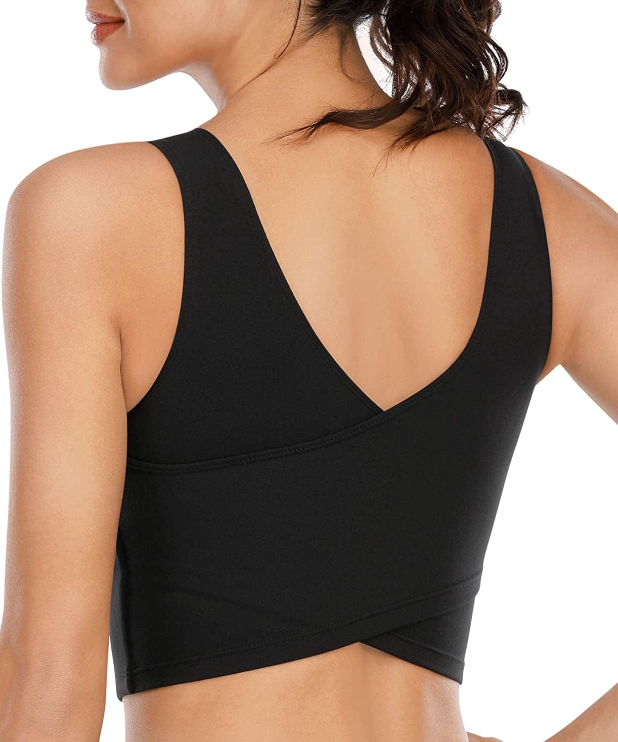 Longline Sports Bras for Women Wirefree Padded Sports Yoga Bra Gym Running Workout Tank Tops Black / Small