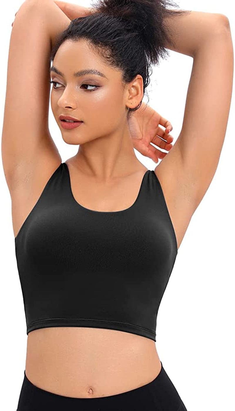 Longline Sports Bras for Women Workout Padded Sports Yoga Bra Tank Tops Crop Top #2 Black / Medium