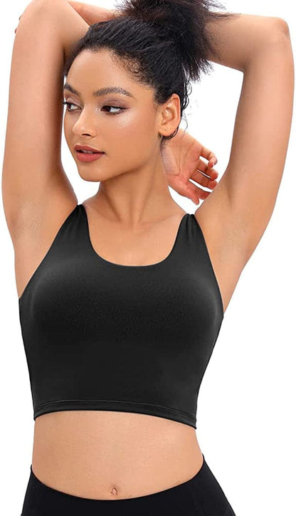 Longline Sports Bras for Women Workout Padded Sports Yoga Bra Tank Tops Crop Top #2 Black / Medium