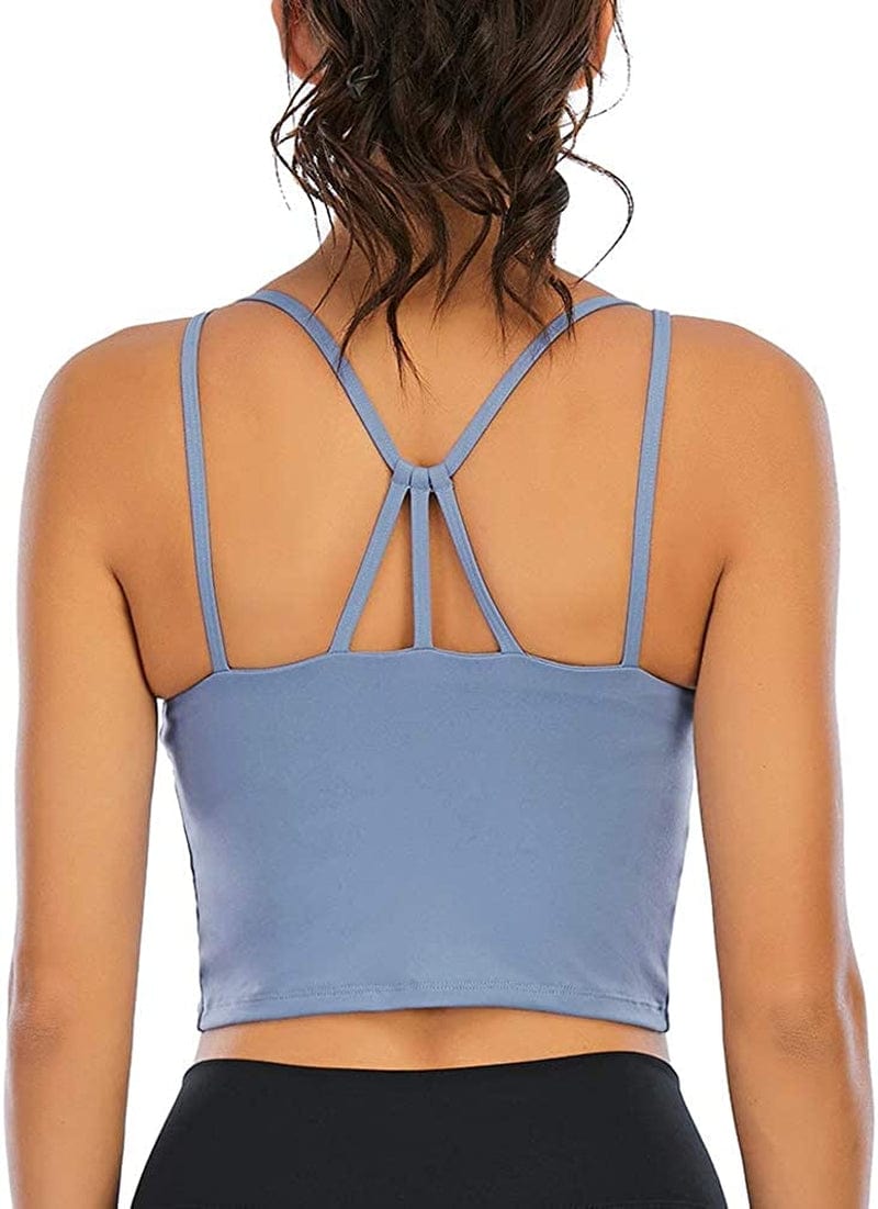 Longline Sports Bras for Women Workout Padded Sports Yoga Bra Tank Tops Crop Top #2 Blue / Small