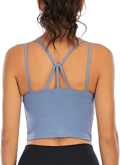Longline Sports Bras for Women Workout Padded Sports Yoga Bra Tank Tops Crop Top #2 Blue / Small