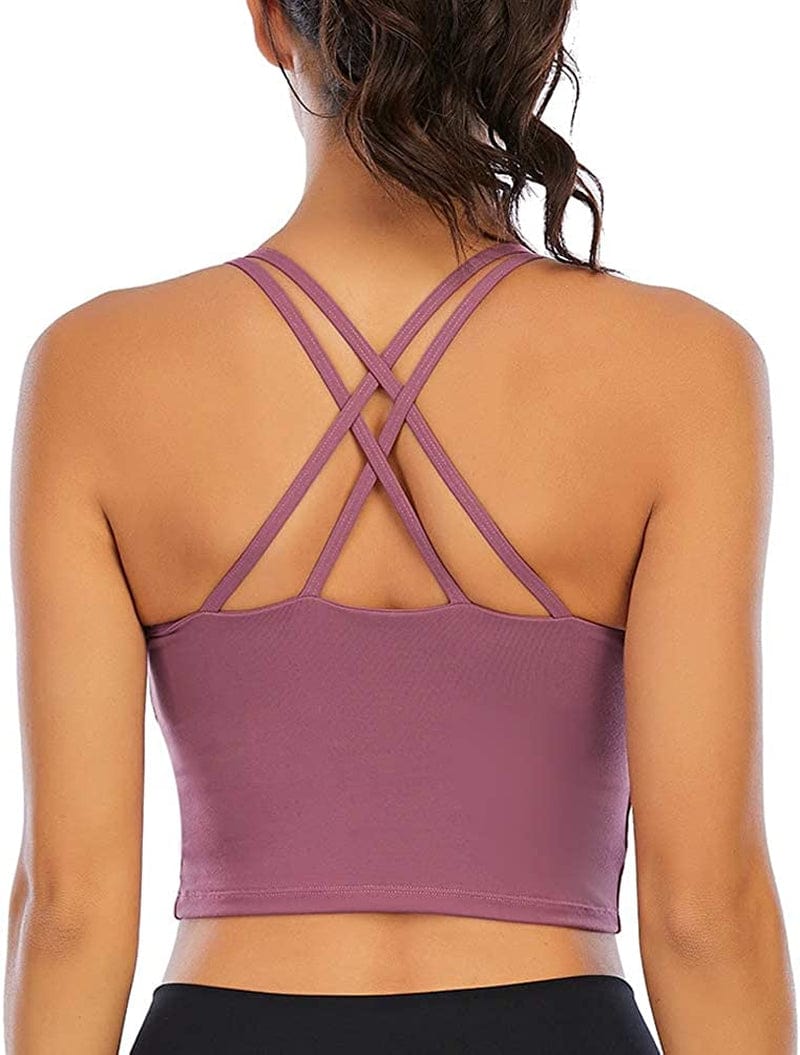 Longline Sports Bras for Women Workout Padded Sports Yoga Bra Tank Tops Crop Top #0 Rose Purple / X-Large