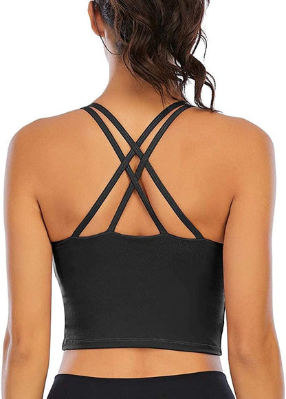 Longline Sports Bras for Women Workout Padded Sports Yoga Bra Tank Tops Crop Top #0 Black / Medium