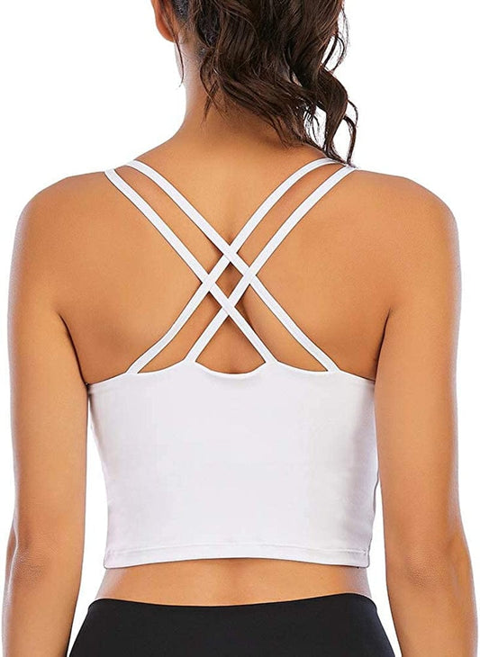 Longline Sports Bras for Women Workout Padded Sports Yoga Bra Tank Tops Crop Top #0 White / X-Large