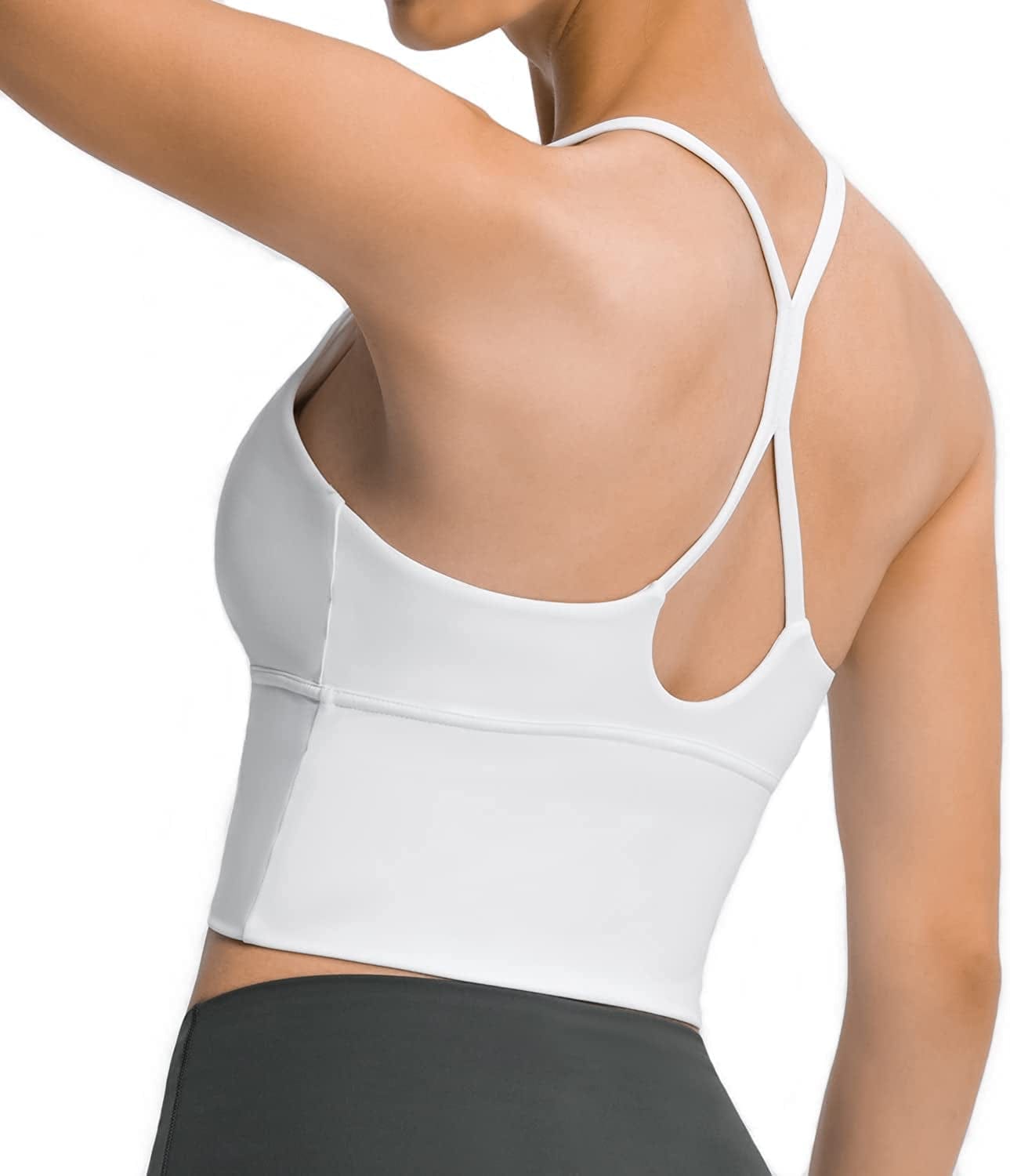 Longline Strappy Padded Sports Bras Workout Running Tank Crop Tops Yoga Gym Fitness Activewear for Women White / Small