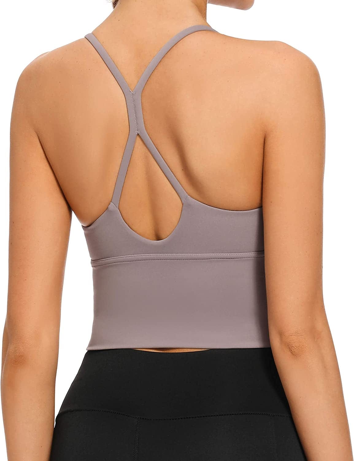 Longline Strappy Padded Sports Bras Workout Running Tank Crop Tops Yoga Gym Fitness Activewear for Women Grey / X-Large