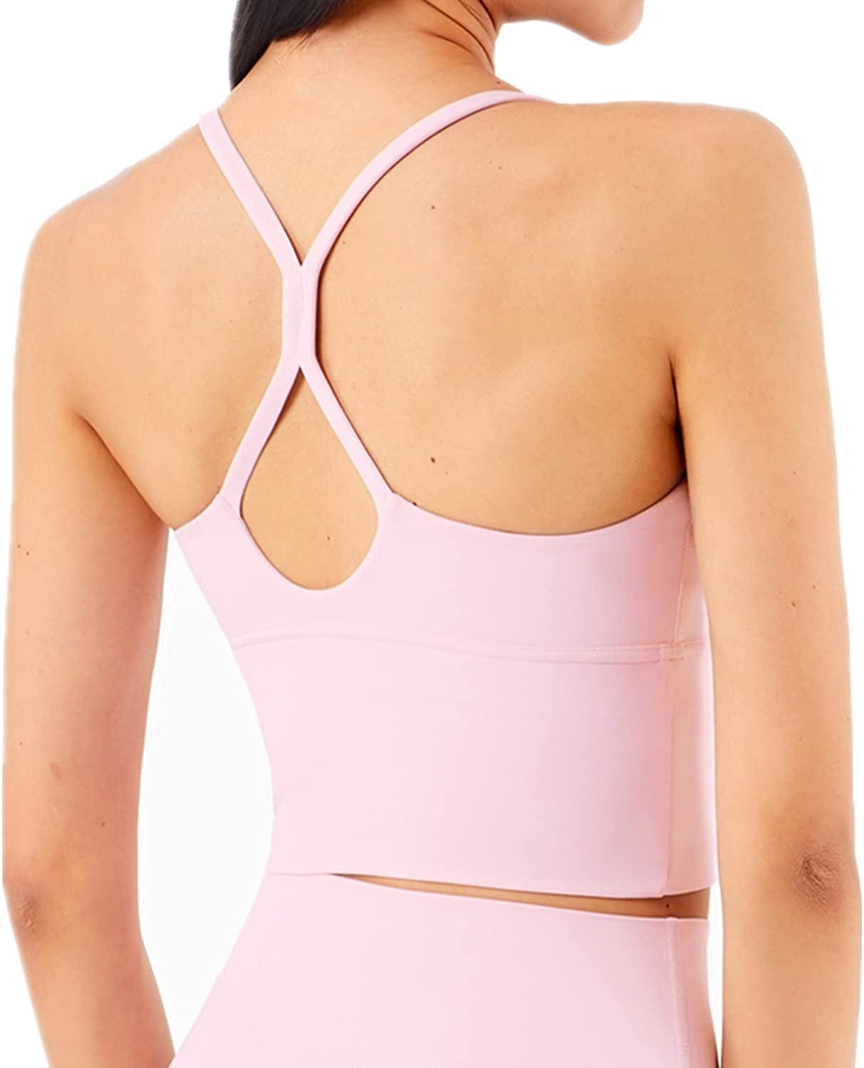 Longline Strappy Padded Sports Bras Workout Running Tank Crop Tops Yoga Gym Fitness Activewear for Women Light-pink / Large