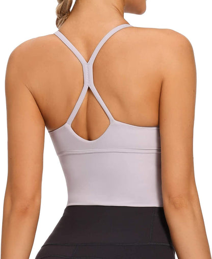 Longline Strappy Padded Sports Bras Workout Running Tank Crop Tops Yoga Gym Fitness Activewear for Women Light-grey / Large