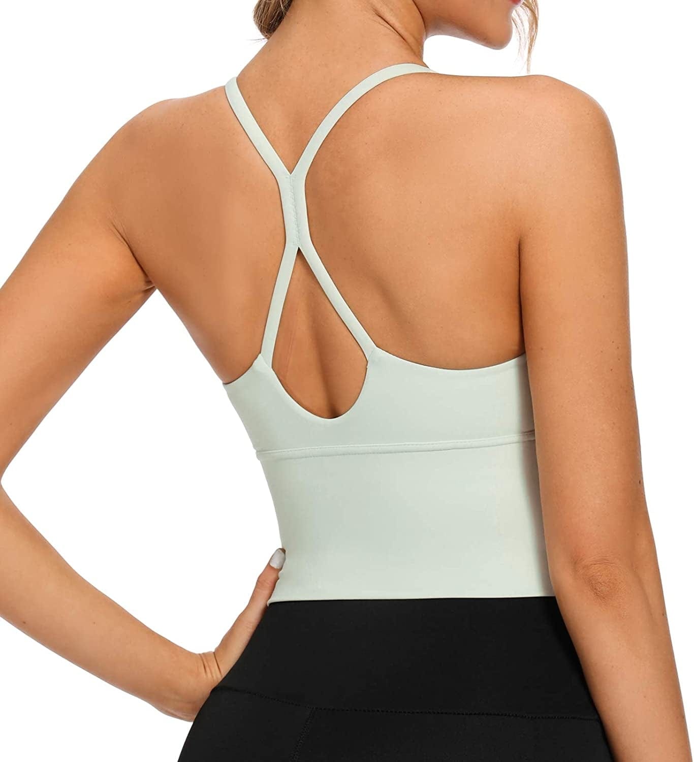 Longline Strappy Padded Sports Bras Workout Running Tank Crop Tops Yoga Gym Fitness Activewear for Women Light-green / Small