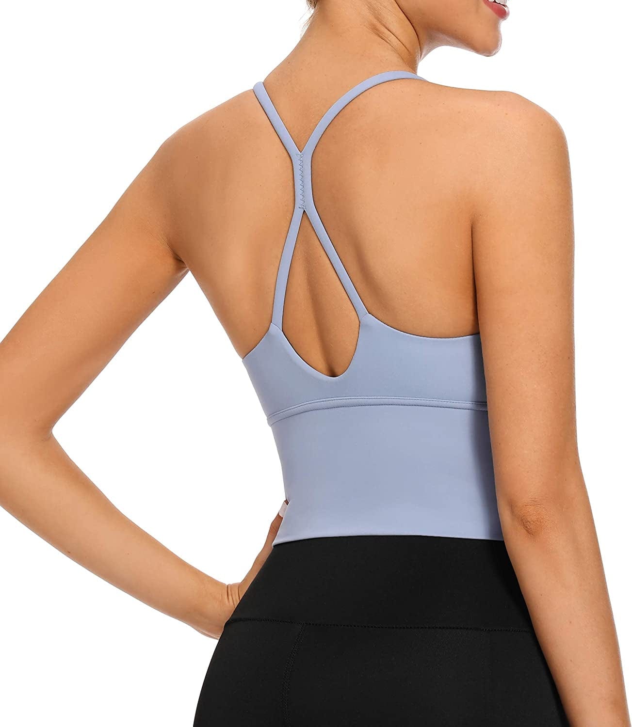 Longline Strappy Padded Sports Bras Workout Running Tank Crop Tops Yoga Gym Fitness Activewear for Women Blue / Small