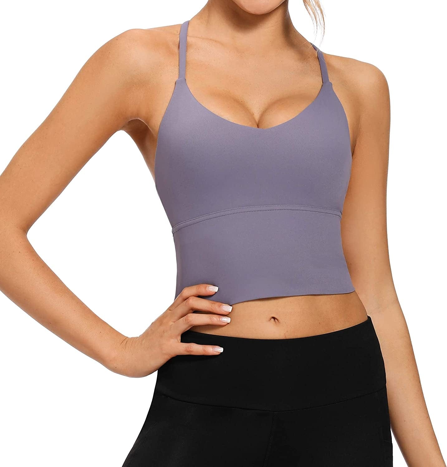 Longline Strappy Padded Sports Bras Workout Running Tank Crop Tops Yoga Gym Fitness Activewear for Women