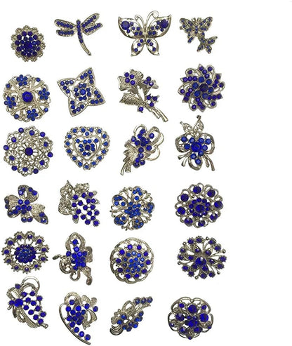 Lot 24Pc Shining Rhinestone Crystal Brooches Pins DIY Wedding Bouquet Kit G