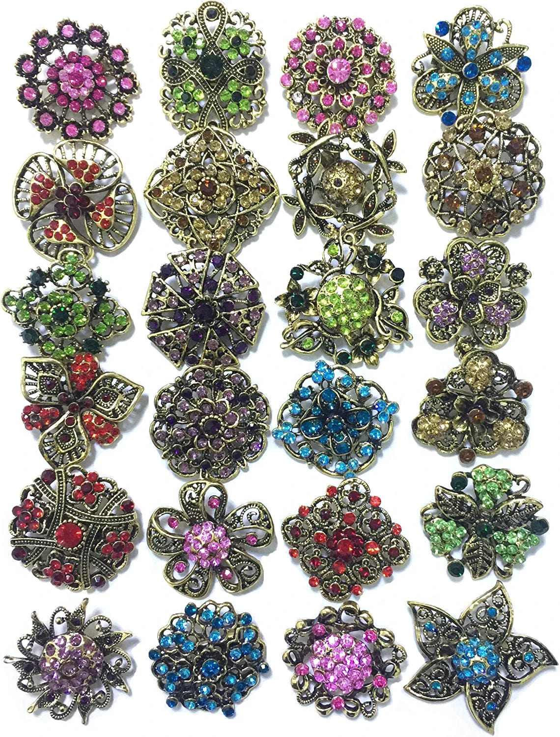 Lot 24Pc Shining Rhinestone Crystal Brooches Pins DIY Wedding Bouquet Kit E
