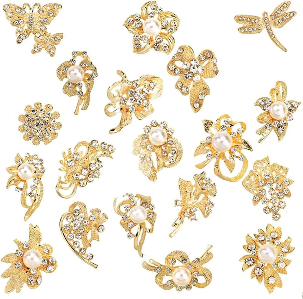 Lot 24Pc Shining Rhinestone Crystal Brooches Pins DIY Wedding Bouquet Kit B
