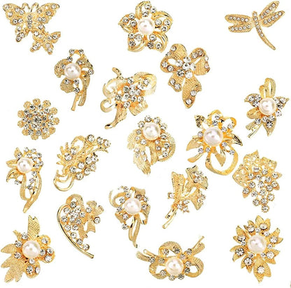 Lot 24Pc Shining Rhinestone Crystal Brooches Pins DIY Wedding Bouquet Kit B