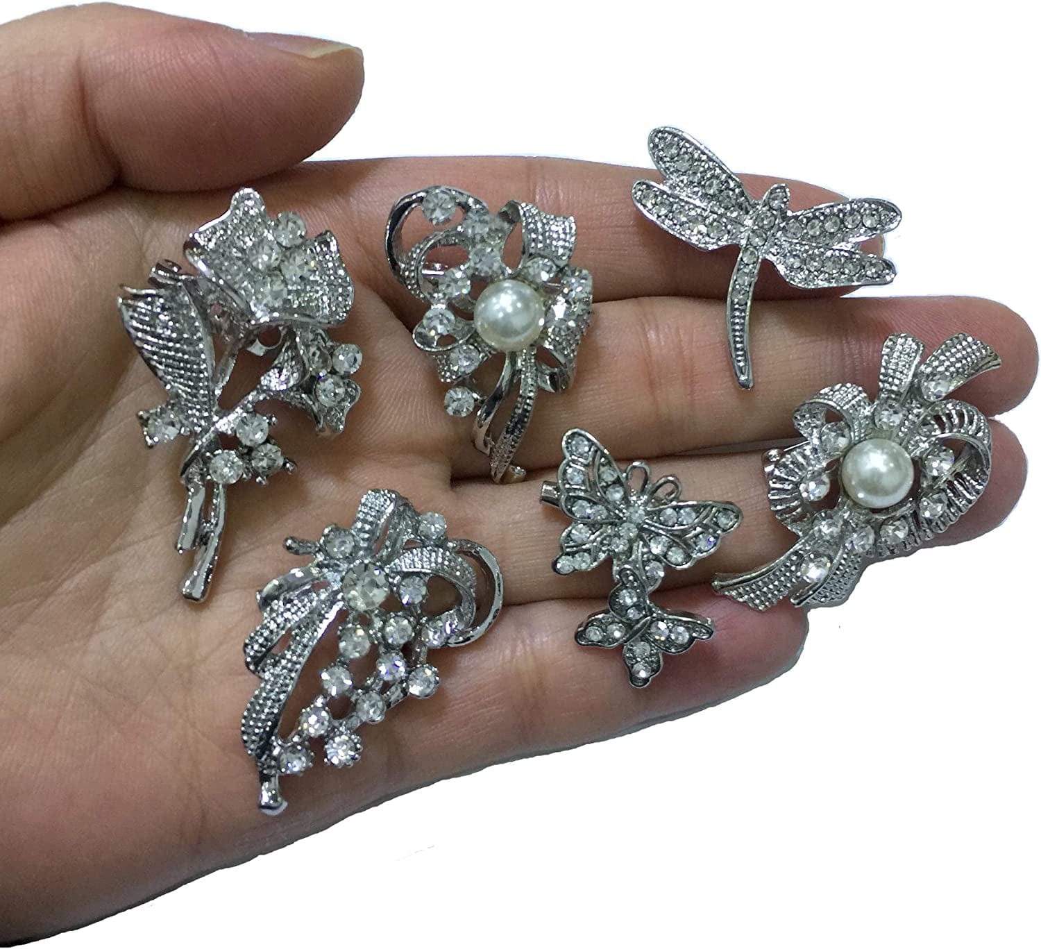 Lot 24Pc Shining Rhinestone Crystal Brooches Pins DIY Wedding Bouquet Kit